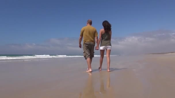 Paar wandelen het strand — Stockvideo