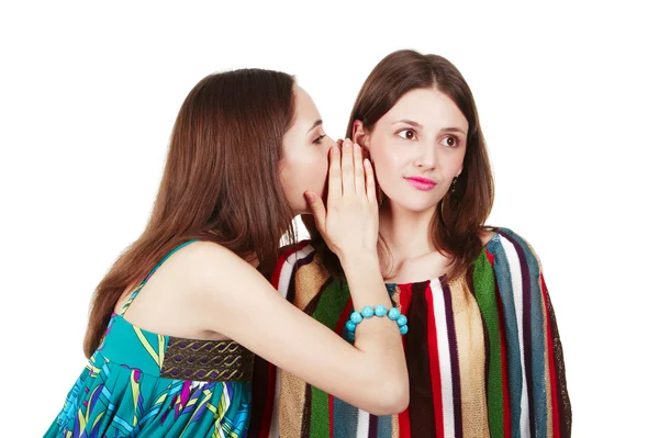 Två glada unga flickvänner göra skvaller — Stockfoto
