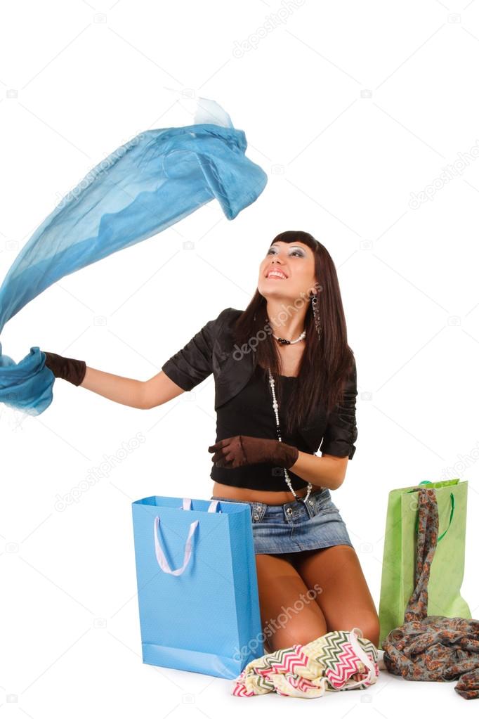 Young asian woman over shopping bag