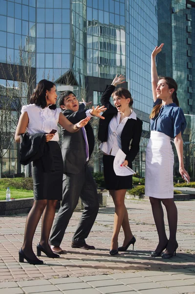 Group of business meeting outdoor in front of office building — Stock Photo, Image