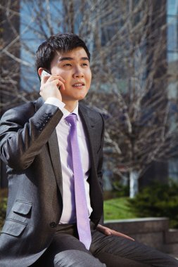 laptop ile oturan genç bir işadamı. Açık.