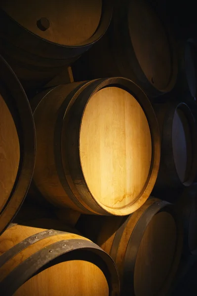 Barris de vinho em uma antiga adega — Fotografia de Stock