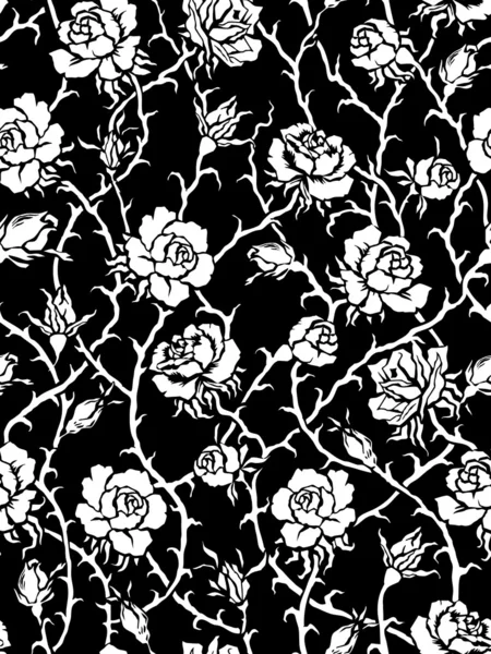 Schwarze und weiße Rosen mit nahtlosem Muster. — Stockfoto