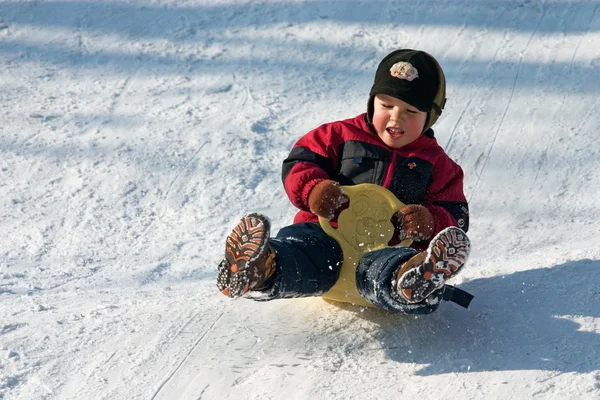 Kid on sled — Stock Photo, Image