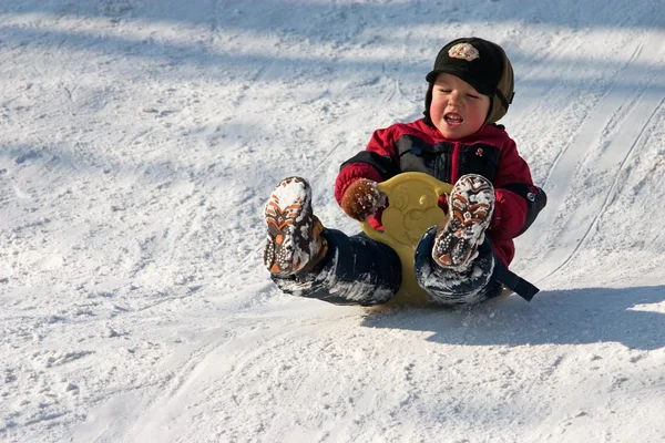 Kid on sled — Stock Photo, Image