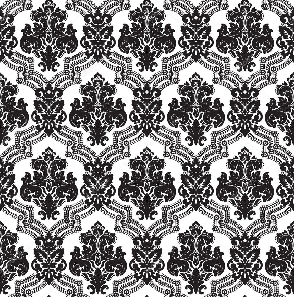 Vector. Seamless damask pattern. Fabric swatch. Black and white.