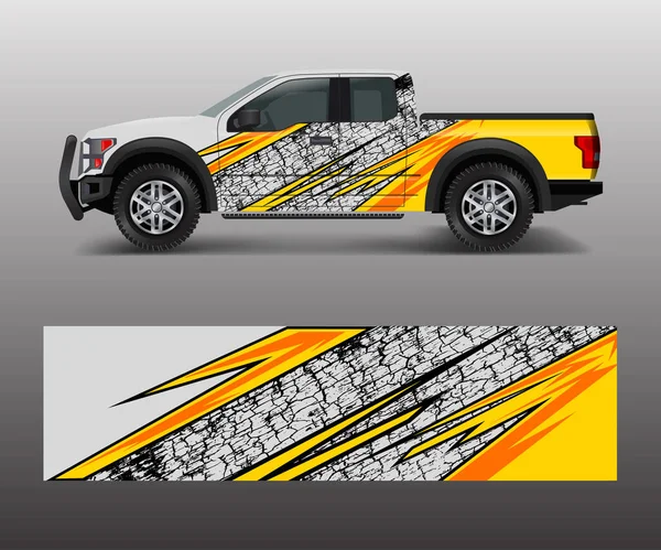 货车和汽车包装矢量 卡车贴花设计 越野赛 冒险和豪华轿车图形化抽象条纹设计 — 图库矢量图片