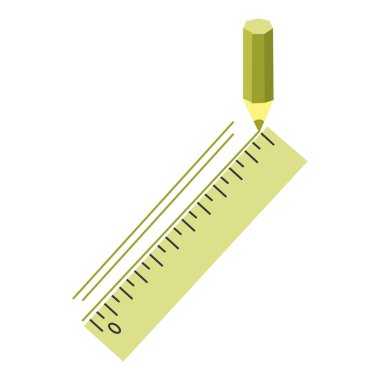 Pastel yeşil cetvel ve kalemin vektör çizimi