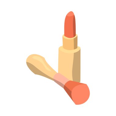 Düz dizayn edilmiş pastel renkli ruj ve fırça tasviri.