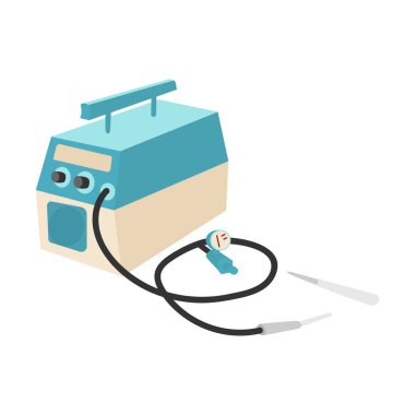 Kaynak makinesi, düz tasarım biçimi, mavi ve bej vektör illüstrasyonlu makine