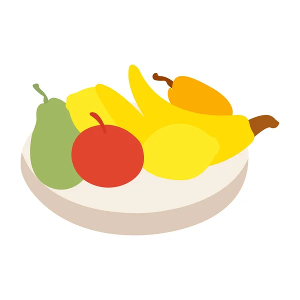 Äpplen Citroner Bananer Päron Behållare Tillsammans Med Vit Bakgrund — Stock vektor