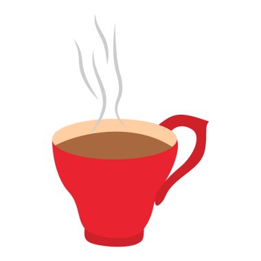 Tabak düz vektör çiziminde kırmızı fincan kahve