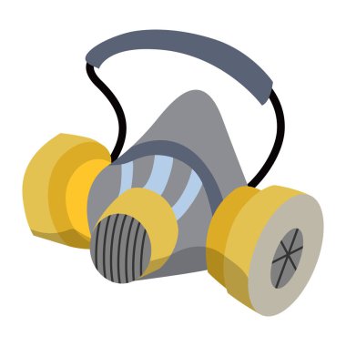 Gaz maskesi koruyucu ekipman vektör illüstrasyon düz tasarımla karşı karşıya