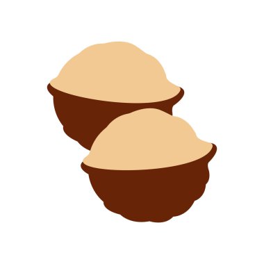 Organik macadamia, besleyici fındık, yağ bileşenleri. Çizgi filmde düz stil yapılmış. Vektör illüstrasyonu