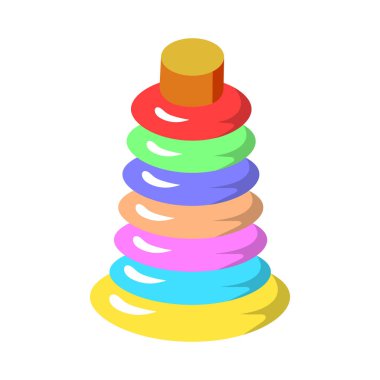 Piramit oyuncağı düz simge. Öğrenme nesnesinin beyaz arkaplan vektör illüstrasyonunda bebek rengi öğesi izole edildi.