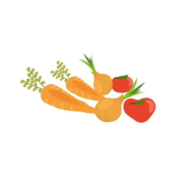 Vit Bakgrund Morötter Tomater Och Lök — Stock vektor