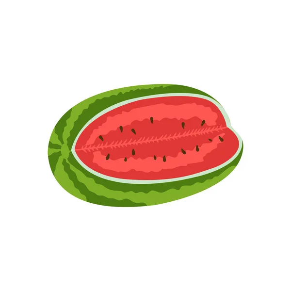 Wassermelone Reif Rot Grüner Stiel Halbiert Scheiben Geschnittene Beere Mit — Stockvektor