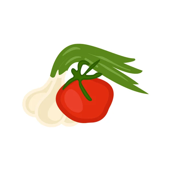 Sobre Fondo Blanco Cebollas Tomates — Vector de stock