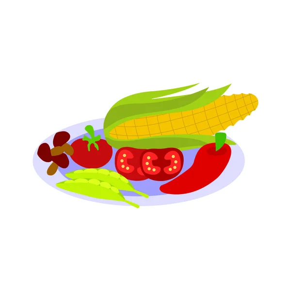 Blå Platta Vektor Illustration Olika Grönsaker Och Frukter — Stock vektor