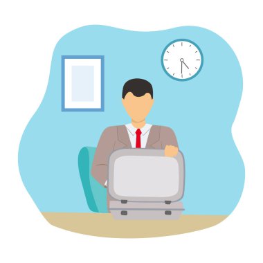 Boş bir bavulu olan bir iş adamı. Vektör İllüstrasyonu