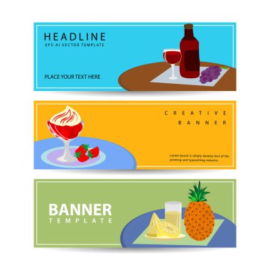 Plastik şişede taze meyveli mango suyu. Sancaklar vektör illüstrasyonunu ayarla