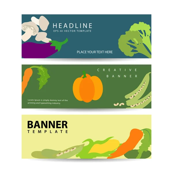 Gemüsebanner Sammlung Gemüse Hintergründe Gesunde Ernährung Banner Setzen Vektorillustration — Stockvektor