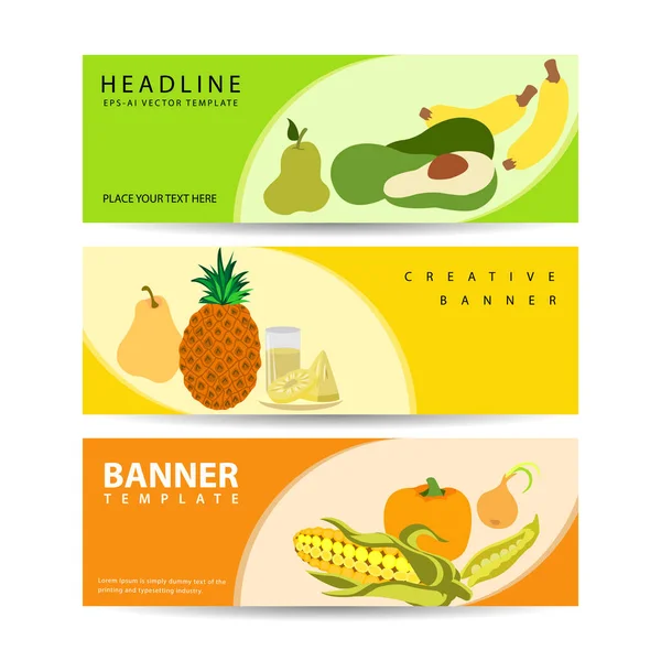 Horizontales Banner Für Obstprodukte Mit Platz Für Textförderung Marktvektor Flache — Stockvektor