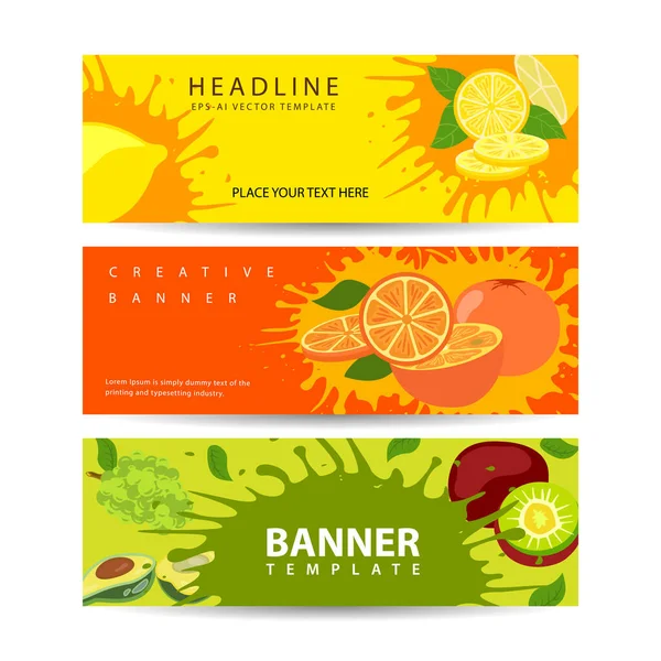 Banner Design Mit Frischen Früchten Hintergrund Für Text Mit Bio — Stockvektor