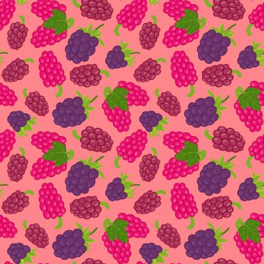 Böğürtlenli, meyveli, yapraklı, kusursuz ahududu deseni. Vektör illüstrasyonu