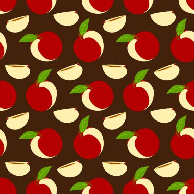 Elmalı ve yapraklı vektör yaz şablonu. Kusursuz doku tasarımı. Kusursuz desen desen tasarımı.