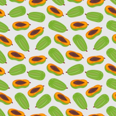 Papaya meyvesi deseni. Kusursuz bir tropik yaz ortamı. Vektör çizimi. Kusursuz desen desen tasarımı.