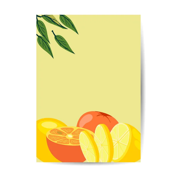 Juicy Fresh Fruit Orange Lemon Fruit Vector Cover Illustration — Stock Vector