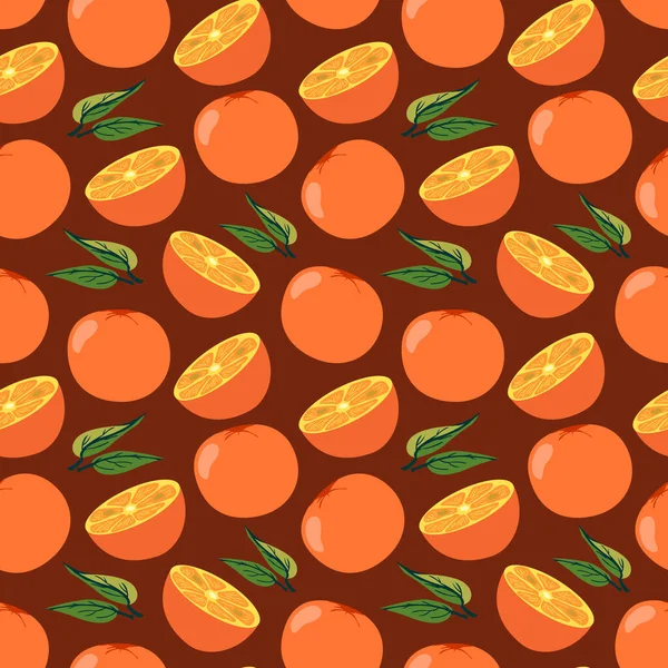 Patrón Sin Costuras Naranjas Hojas Fondo Vector Fruta Diseño Textura — Vector de stock