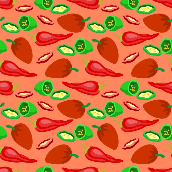 Green Red Paprika Slices Vector Illustration Vegetables Cartoon Simple Flat — Stock Vector