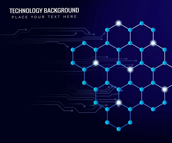 Geometric Hexagon Connecting Lines Dots Blue Background Circuit Board — Stockvektor