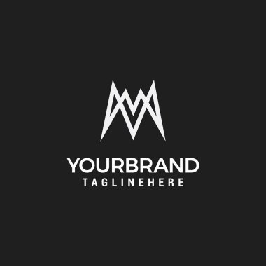 M monogram letter logo crossing thin line black and white mockup MM hipster emblem