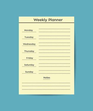 Weekly planner template. Organizer, planner, schedule for your design. Abstract vector background in trendy modern handcrafted style.