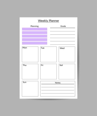 Weekly plan in flat cartoon style. design template. Vector illustration.