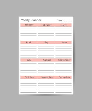yearly planner template minimalist planners Business organizer page vector design