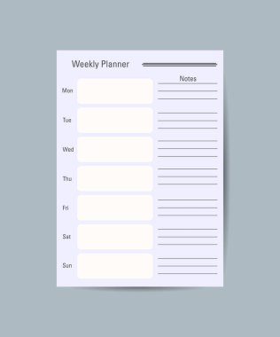 Weekly planner on blue background, organizer for daily plan, weekly planner template, vector design