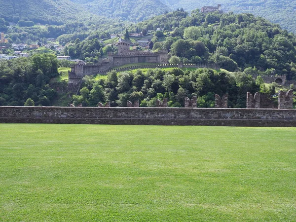 Walls Montebello Sasso Corbaro Castles European Bellinzona City Canton Ticino — ストック写真