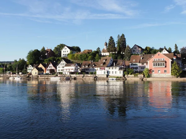 Ren Nehri Ndeki Evler Avrupa Stein Rhein Kasabası Switzerland Canton — Stok fotoğraf