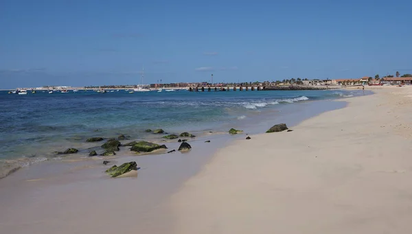 Beach Wooden Jetty African Santa Maria Town Sal Island Cape —  Fotos de Stock