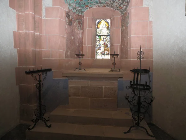 Středověké Okno Komoře Zámku Koenigsbourg Evropském Orschwillerově Městečku Alsasko Francii — Stock fotografie