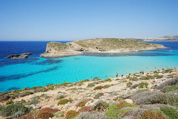 Paisaje Laguna Azul Isla Europea Comino Malta Cielo Azul Claro — Foto de Stock