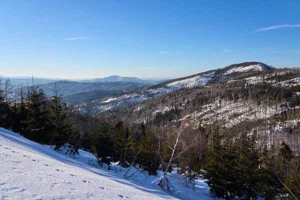 Snowy Slope Silesian Beskid Mountains Range European Bialy Krzyz Poland —  Fotos de Stock