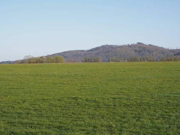 Beskid Dağları 'nın doğası Polonya' nın Avrupa Bielsko-Biala şehrinde, 2020 'nin güneşli bahar gününde açık mavi gökyüzü.