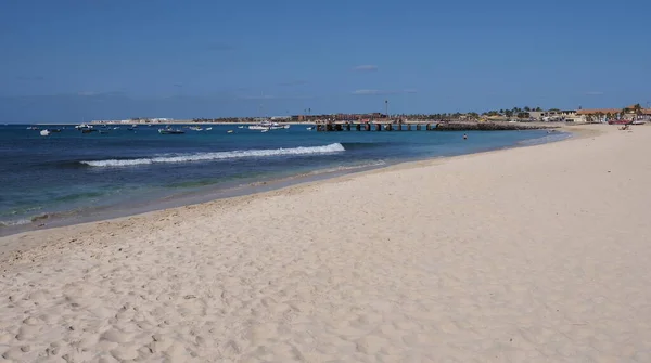 Empty Beach Pier Atlantic Ocean African Santa Maria Town Sal — Stock fotografie