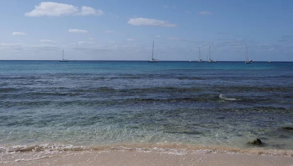 Atlantic Ocean in african Santa Maria town at Sal island in Cape Verde, clear blue sky in 2019 warm sunny spring day on April.