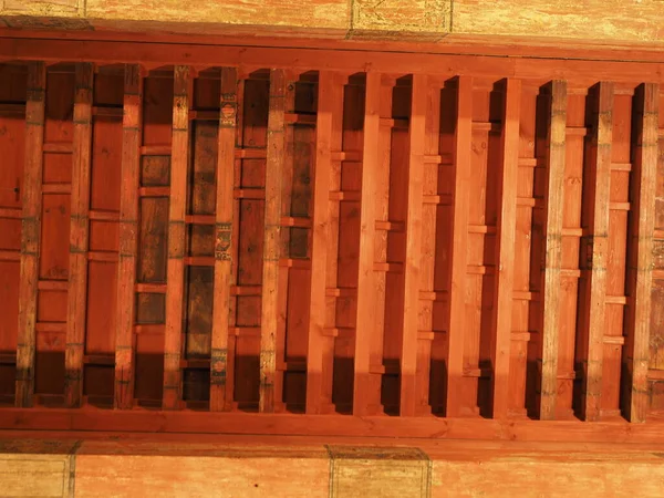 Reddish wooden ceiling of palace in Saragossa city at european city at Aragon district in Spain in 2019 warm sunny summer day on September.